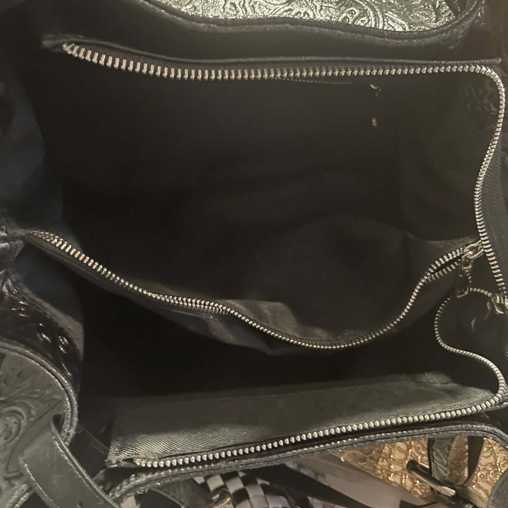 Embossed Black Leather Satchel with Top Handles - Picture 6 of 9
